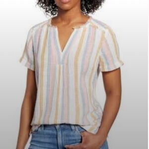 Caslon Gauze Summer Striped Cotton V Neck Tee